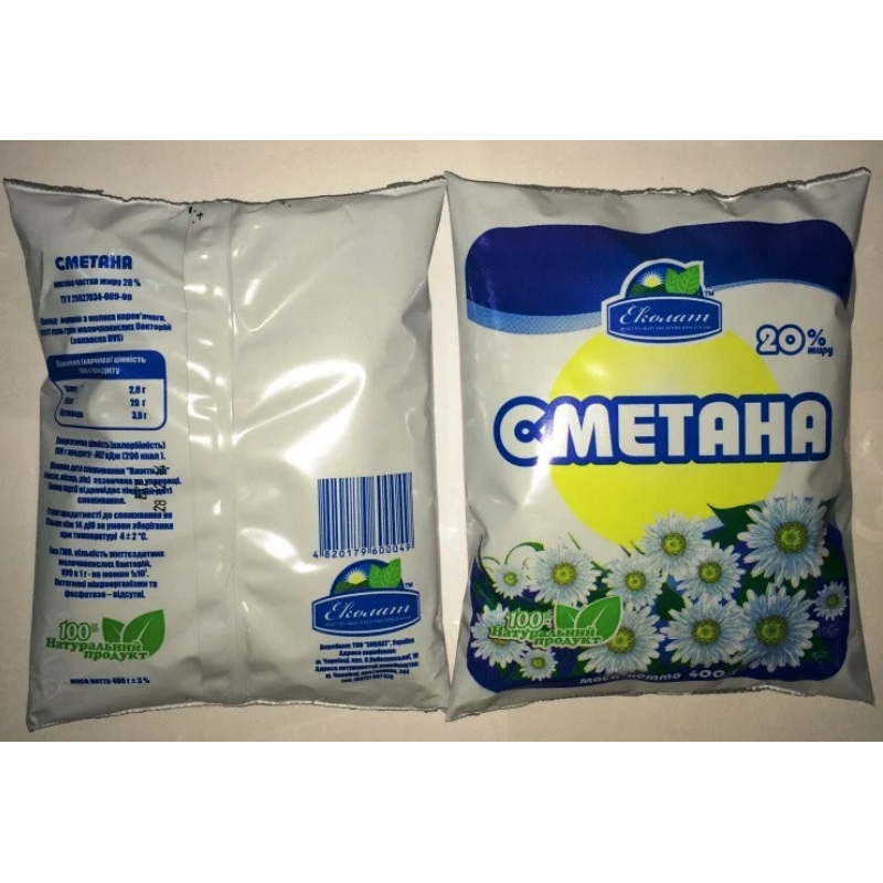 Сметана ЕКОЛАТ 15%, 400г, плівка поліетиленова